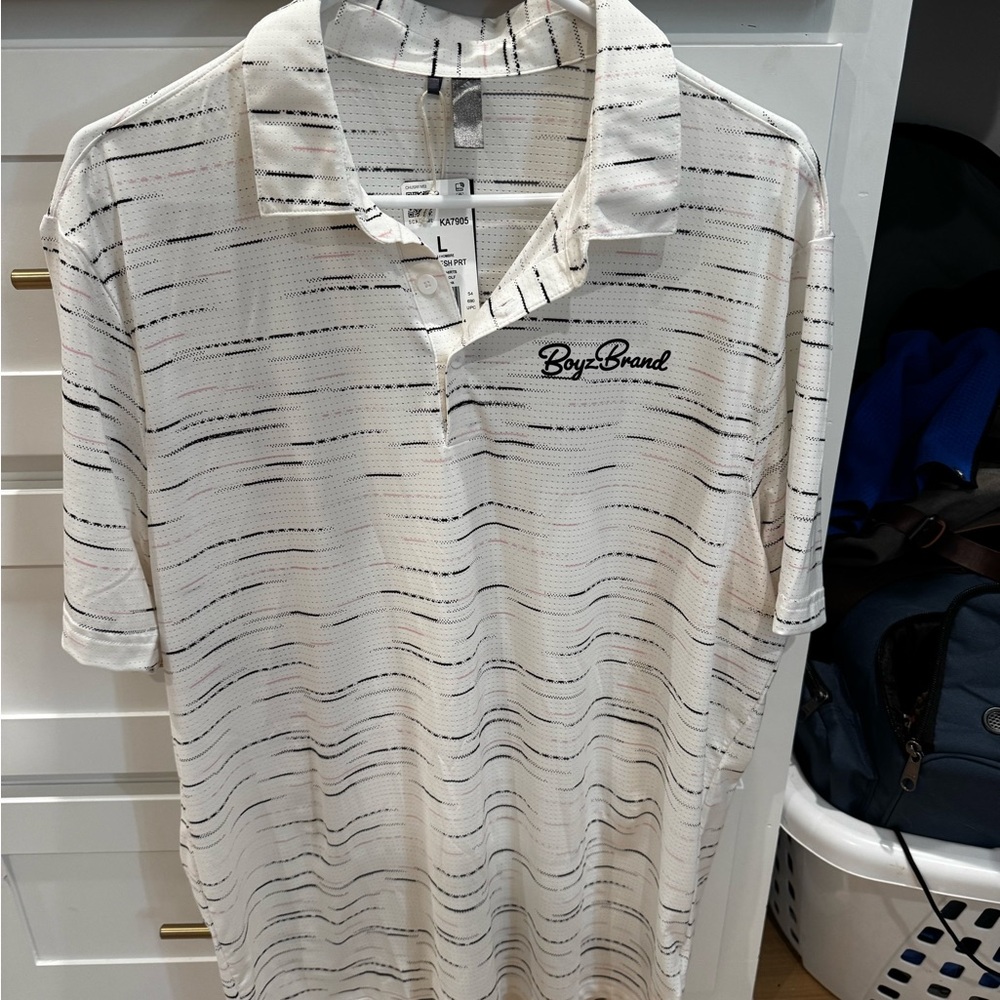 adidas Cream and Black Striped Polo Shirt